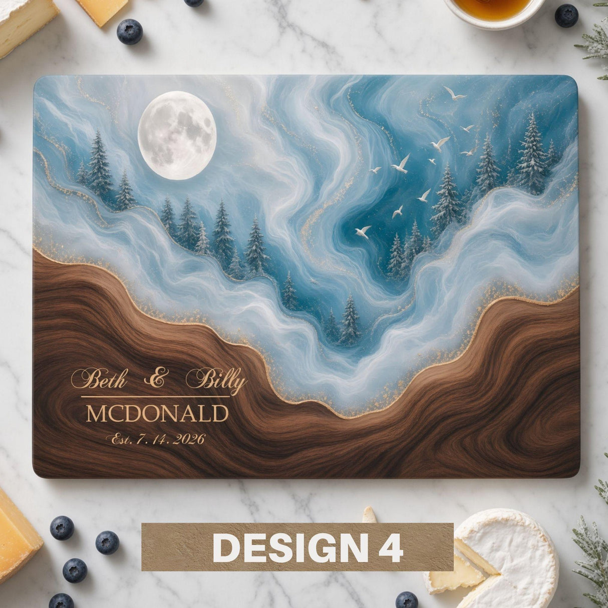 Personalized Glass Charcuterie Board, Custom Marble Wood Look Cheese Board, Closing Gifts, Realtor Kitchen Decor