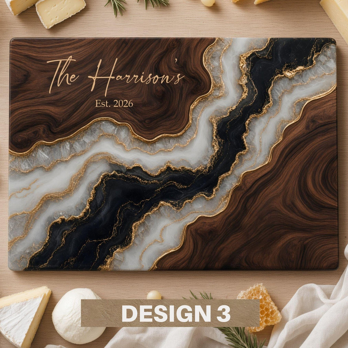 Personalized Glass Charcuterie Board, Custom Marble Wood Look Cheese Board, Closing Gifts, Realtor Kitchen Decor