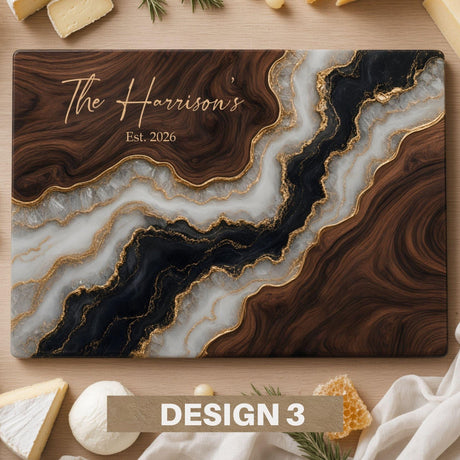 Personalized Glass Charcuterie Board, Custom Marble Wood Look Cheese Board, Closing Gifts, Realtor Kitchen Decor
