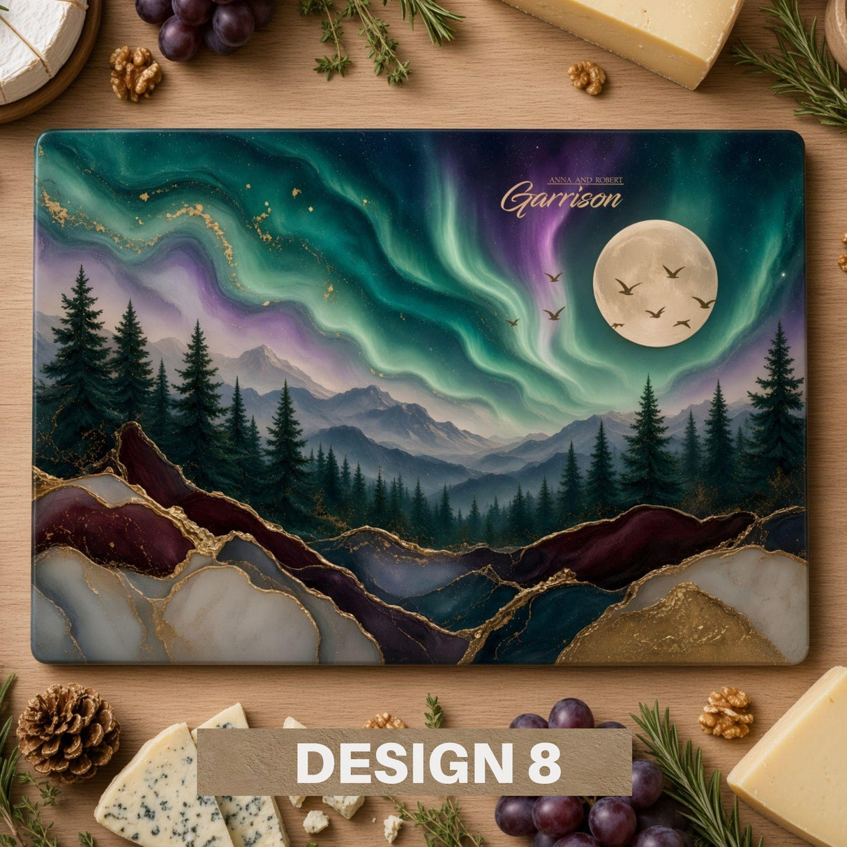 Personalized Glass Charcuterie Board, Custom Marble Wood Look Cheese Board, Closing Gifts, Realtor Kitchen Decor