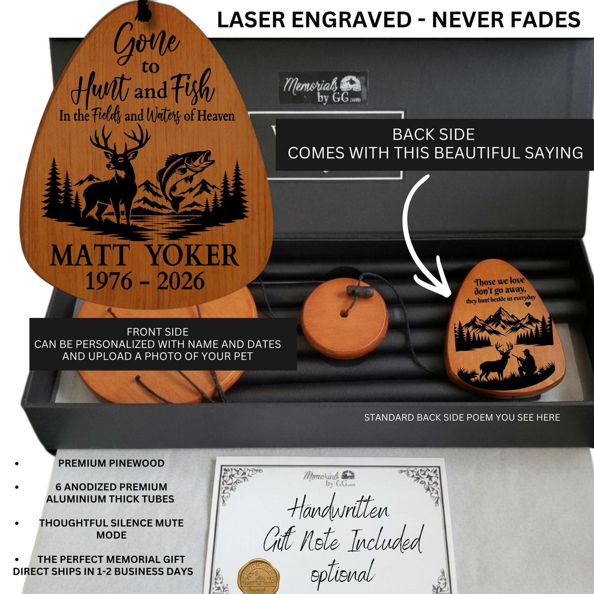 Personalized Hunting Fishing Sympathetic Memorial Wind Chime, Sympathy Gift Dad