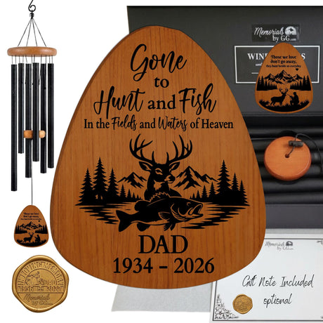 Personalized Hunting Fishing Sympathetic Memorial Wind Chime, Hunter Loss Gift
