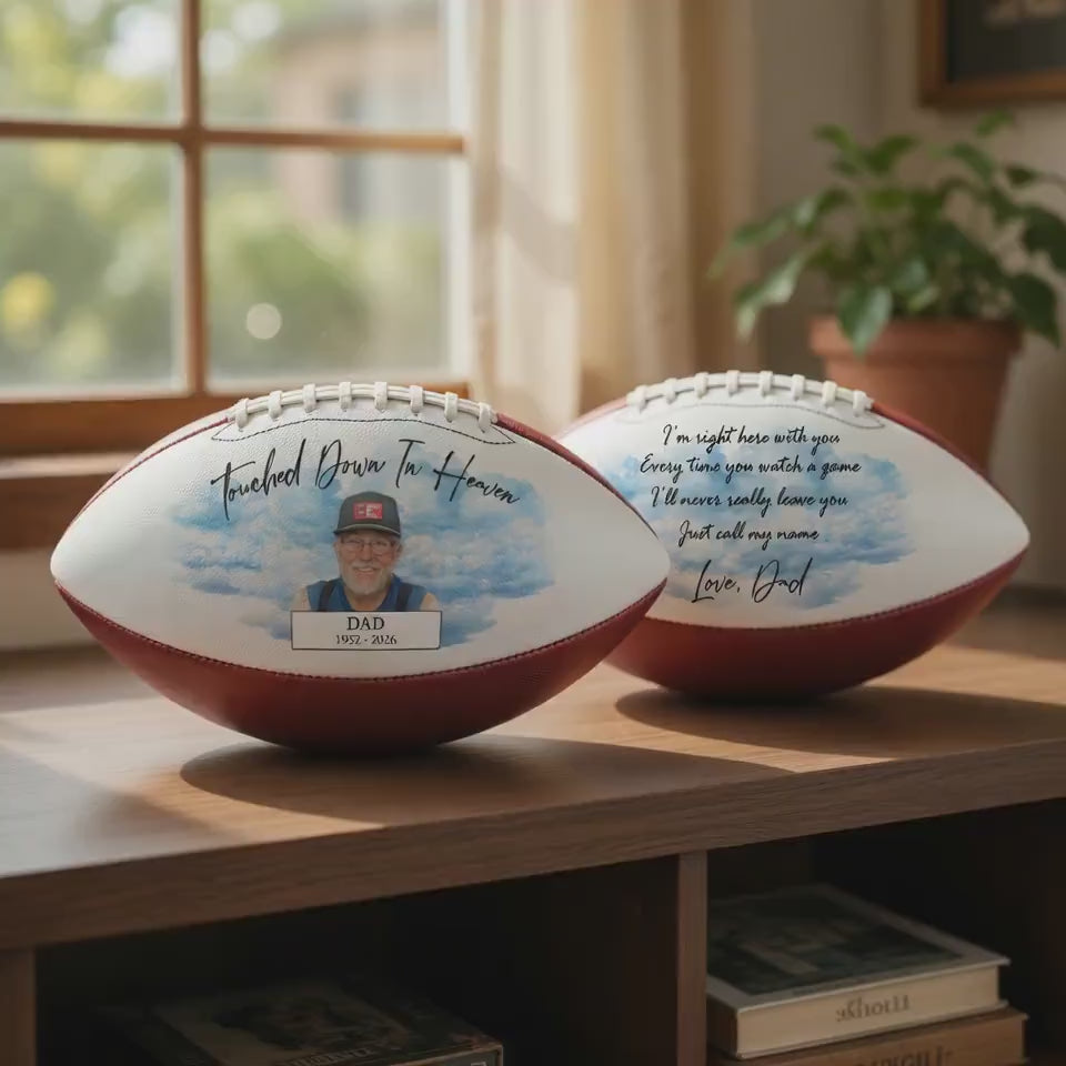 Personalized Football Memorial - Touched Down In Heaven Photo Football Gift for Dad or Player
