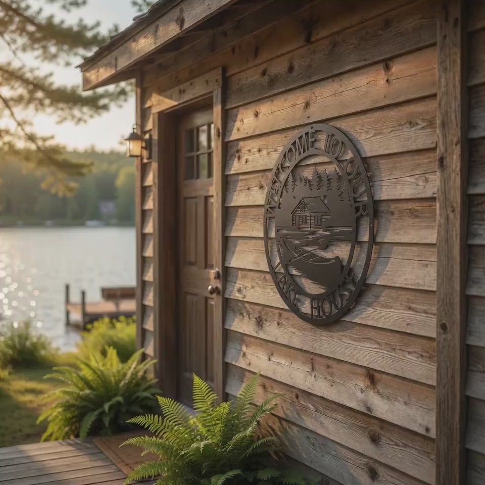 Welcome to Our Lake House Metal Sign - Cabin Canoe Outdoor Porch Decor Lakehouse Gift