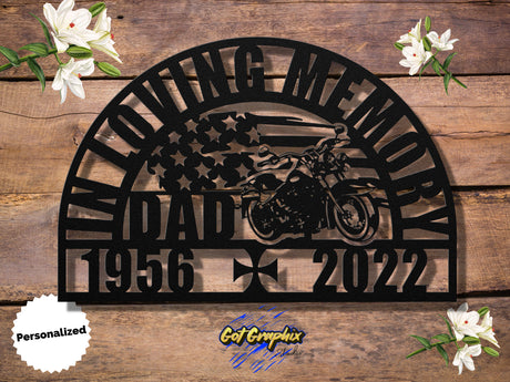 American Flag Motorcycle Sympathy Gift Loss of Father Gift, Dad Bereavement, Riding with the Angels Memorial Garden - In Loving Memory