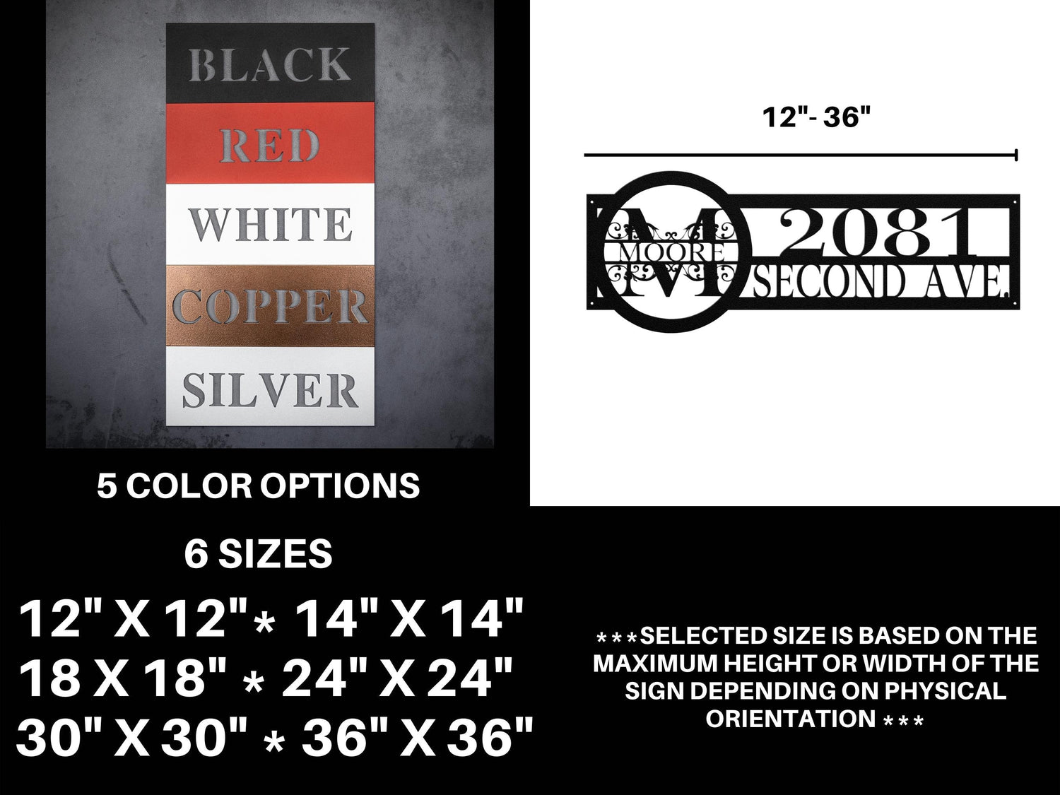 Monogram Address Sign for House | Custom Horizontal Rustic Metal Address Plaque | Personalized Outside Address Numbers and Street Metal Sign