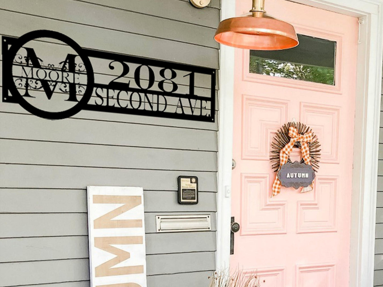 Monogram Address Sign for House | Custom Horizontal Rustic Metal Address Plaque, Personalized Outside Address Numbers and Street Metal Sign,