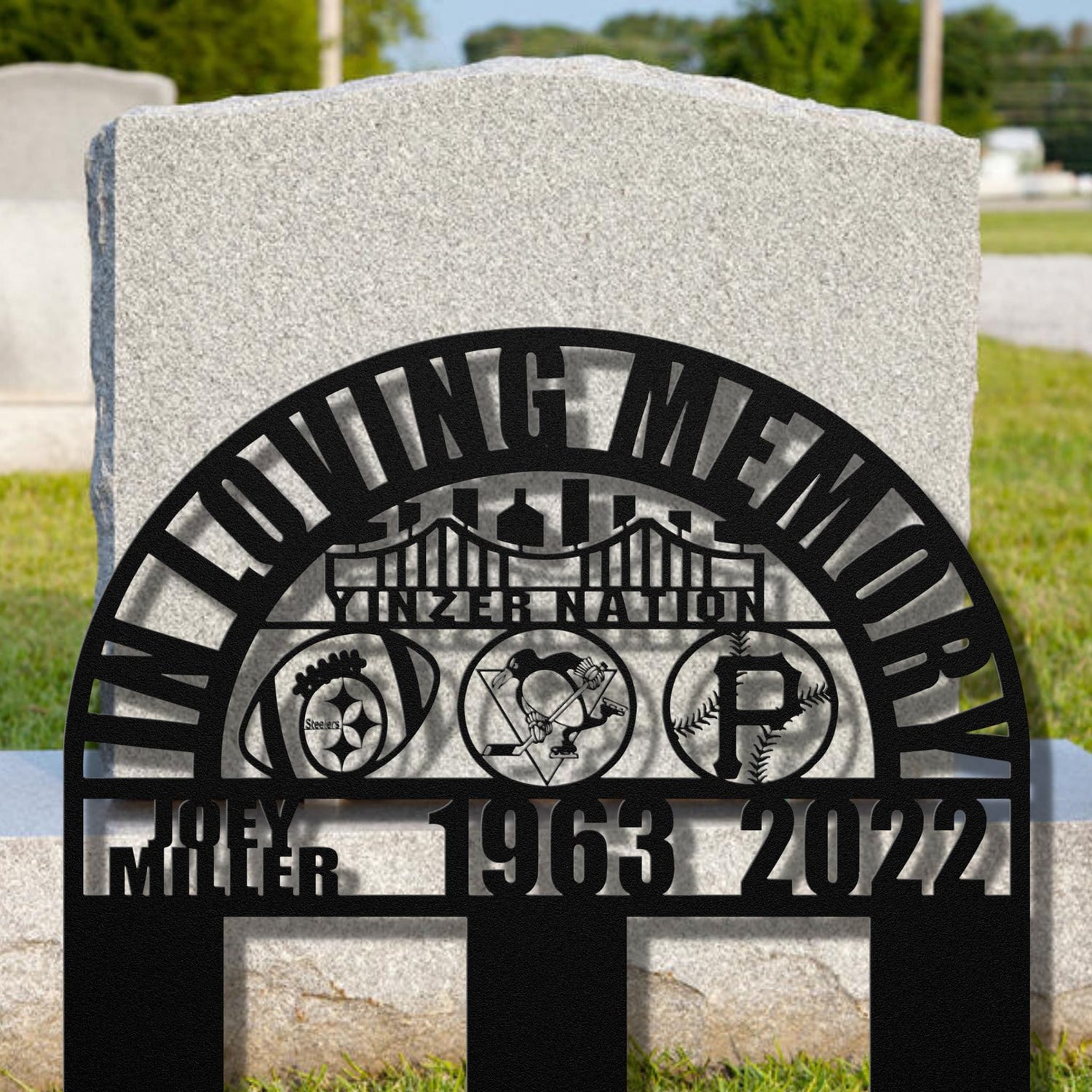 Pittsburgh Memorial Gift for Loss of Loved One | Yinzer Nation Pittsburgh Pennsylvania Grave Decoration for Sports Fan | Sympathy Gift