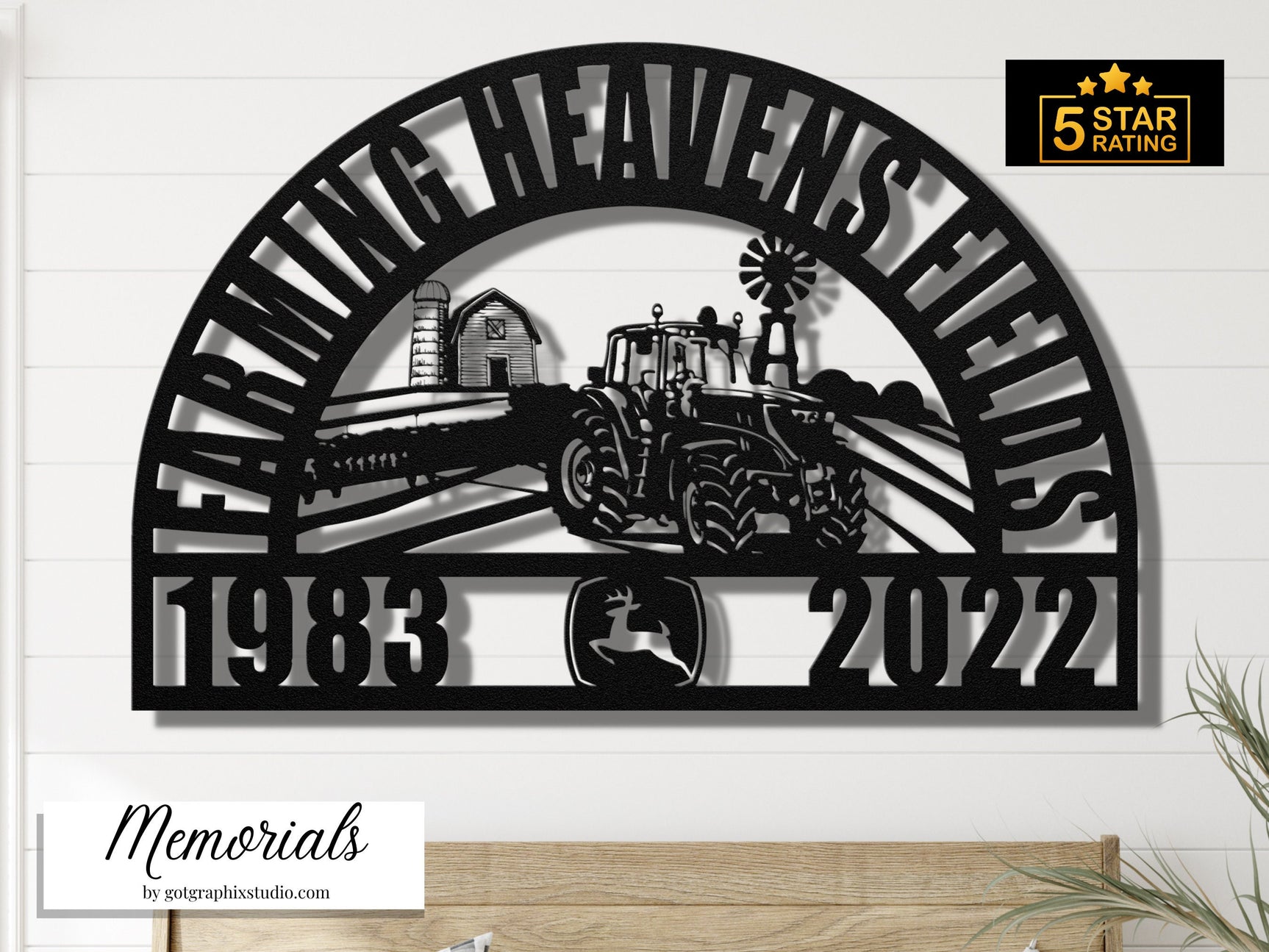 Memorial Gift for Farmer - John Deere Modern Tractor Farmhouse Wall Decor Remembrance Gifts for Friends and Family