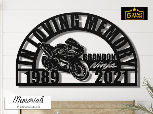 Ninja Motorcycle Sympathy Gift Loss of Loved One - Personalized Kawasaki Sports Bike Memorial Grave Decoration for Cemetery