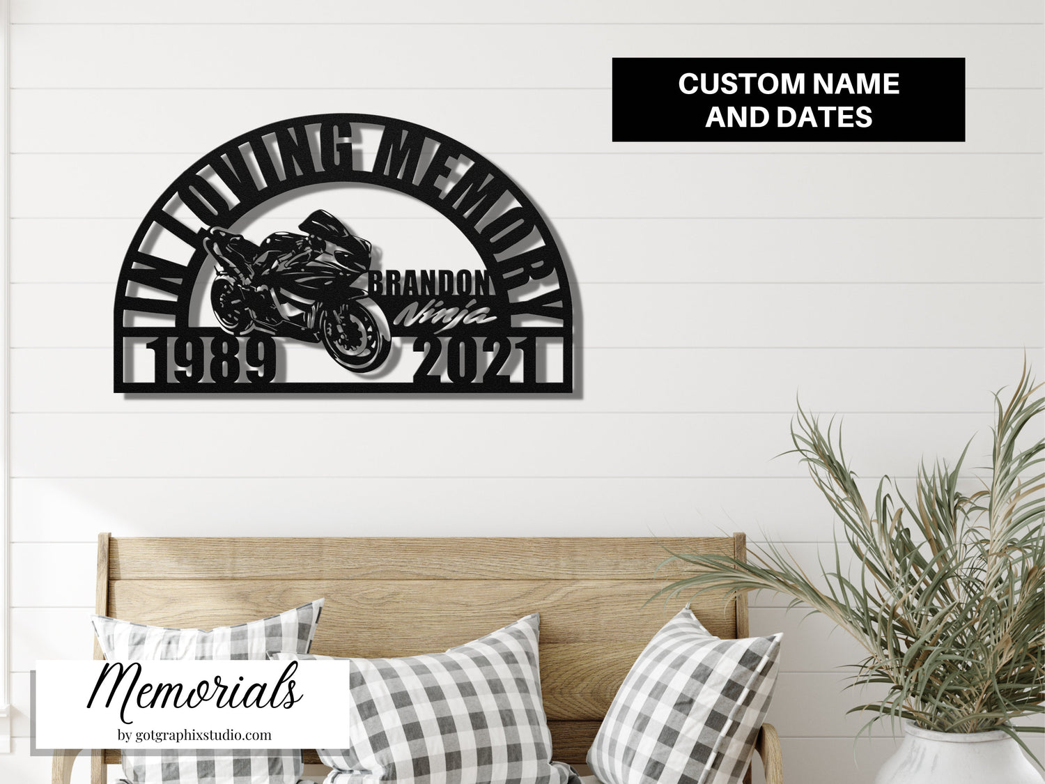 Ninja Motorcycle Sympathy Gift Loss of Loved One - Personalized Kawasaki Sports Bike Memorial Grave Decoration for Cemetery