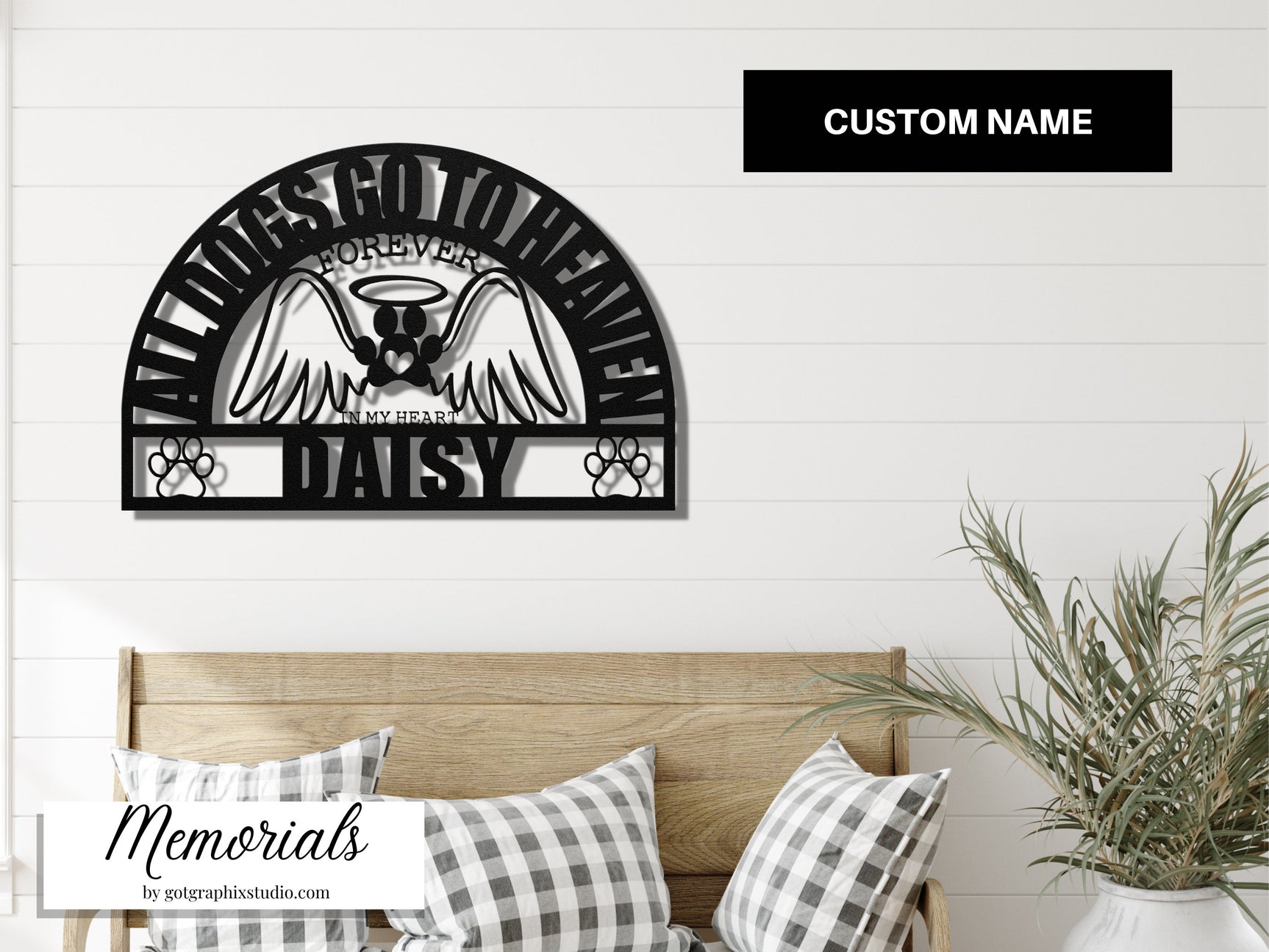 Dog Angel Wings Memorial Gift - All Dogs Go To Heaven Forever In My Heart Pawprint Pet Remembrance Gift
