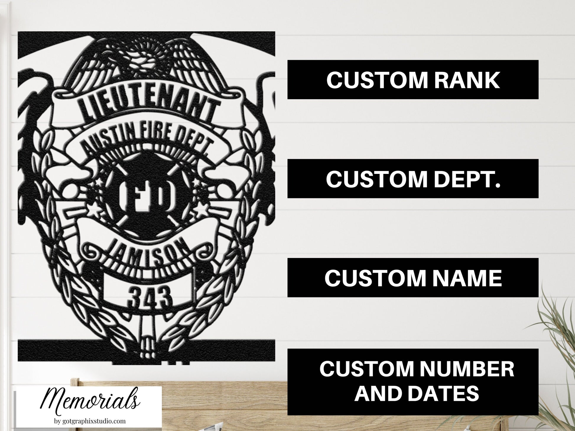 FireFighter Badge Memorial Custom Sign - Personalized Loss of Fireman Sympathy Gift