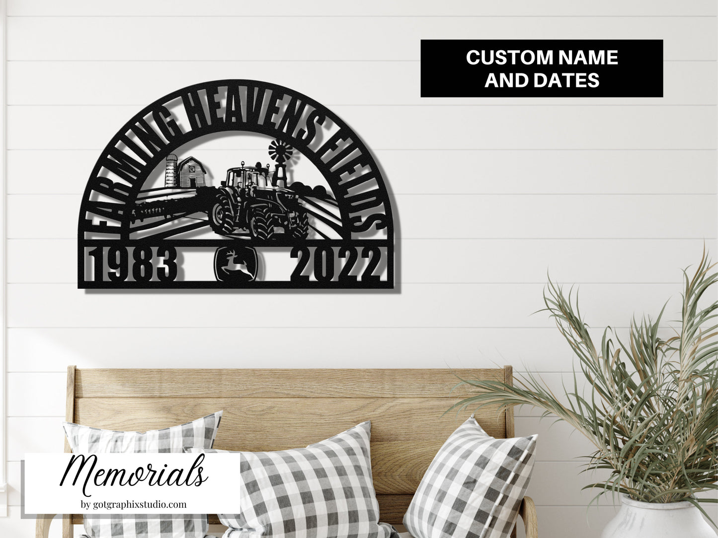 Memorial Gift for Farmer - John Deere Modern Tractor Farmhouse Wall Decor Remembrance Gifts for Friends and Family