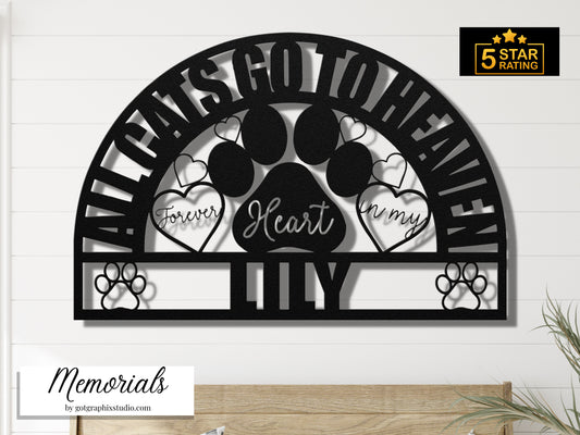 Cat Paw Print Memorial Gift - All Cats Go To Heaven Forever In My Heart Pawprint Design Pet Remembrance Gift