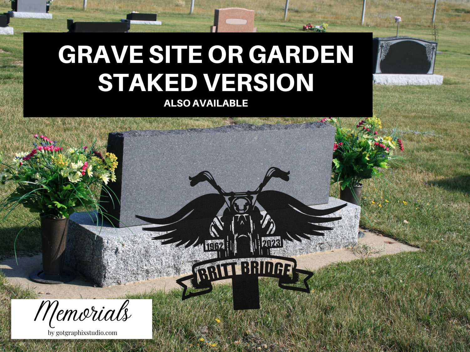 Hanging Motorcycle Sympathy Gift Loss of Husband - Personalized Memorial Grave Stake Decoration for Cemetery - In Loving Memory