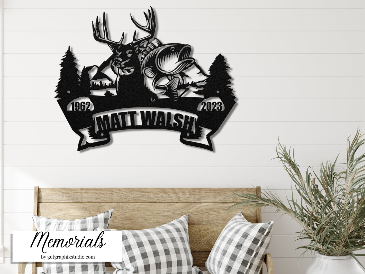 Hunter Fisherman Memorial Sympathy Keepsake - Personalized Celebration of Life for Outdoorsman - Deer Hunting and Fishing Condolence for Him