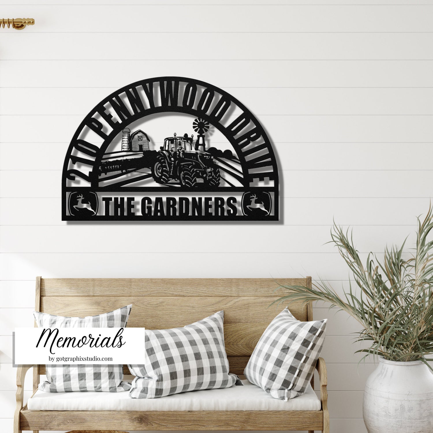 Custom Farmer Address Sign for House - John Deere Modern Tractor Last Name Address Sign for House - Farmhouse Metal Outdoor Sign