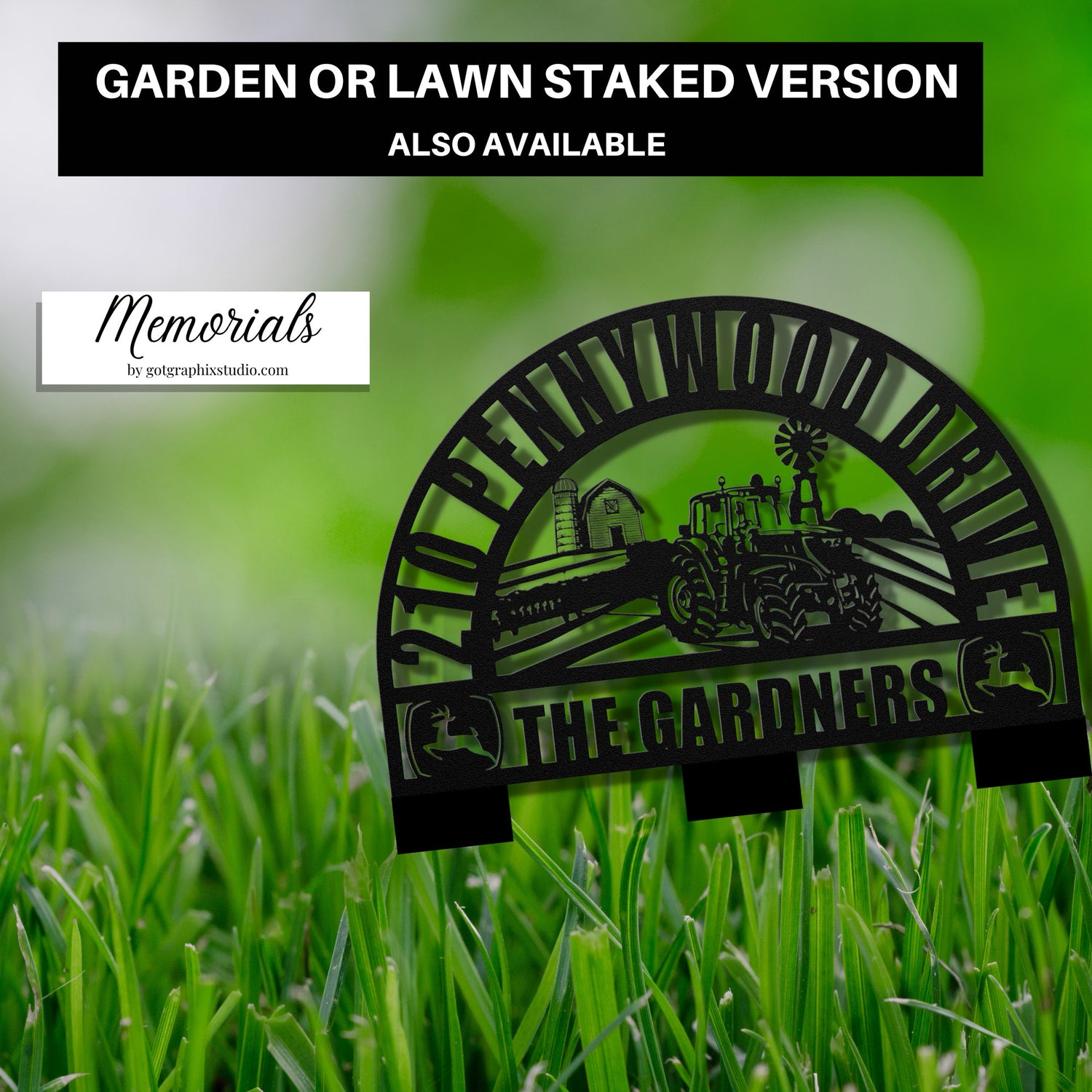 Custom Farmer Address Sign for House - John Deere Modern Tractor Last Name Address Sign for House - Farmhouse Metal Outdoor Sign