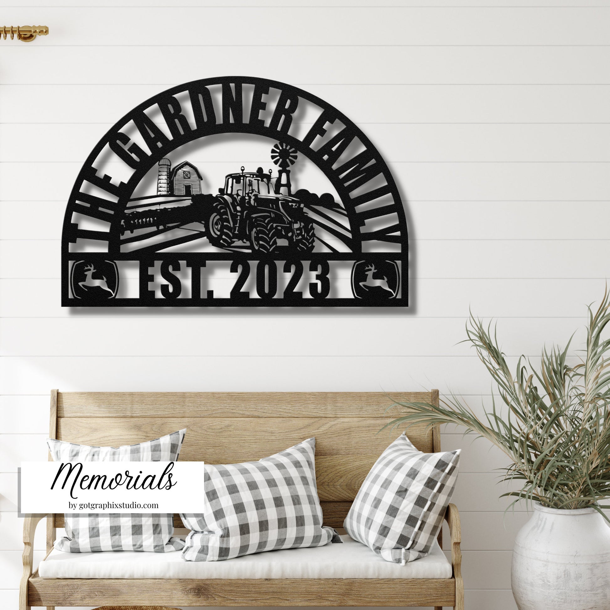 Personalized Family Last Name Sign for Wall - John Deere Tractor Last Name Established Sign for House - Farmhouse Metal Newlyweds Gift