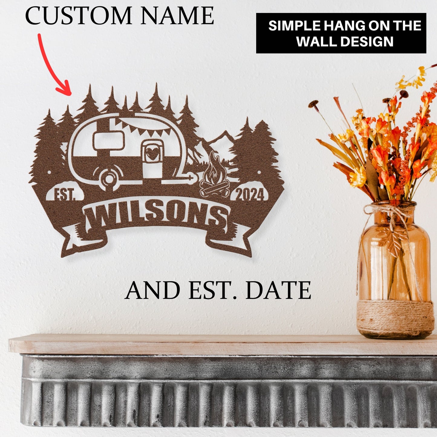 Campsite Personalized Sign | Custom Camper Sign Exterior | Last Name Rv Camping Campground Metal Sign Decorations | Rv Outdoor Camping Sign