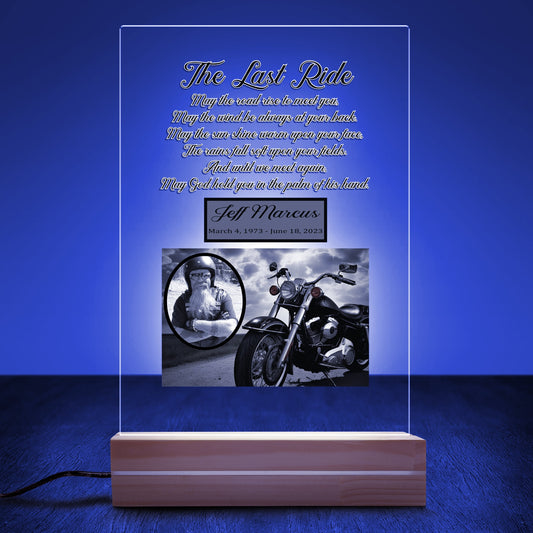 Motorcycle Custom Personalized Photo LED Wood Stand, Biker Room Night Light Up Table Lamp Remembrance Loss Sympathy Memorial Gift