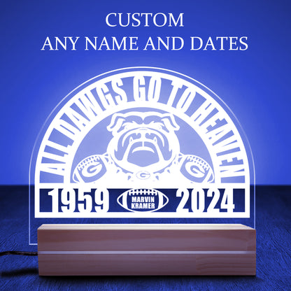 Georgia Bulldogs Memorial Night Light, All Dawgs Go To Heaven Dad Remembrance Gifts for Friends and Family, College Football Sympathy Gift
