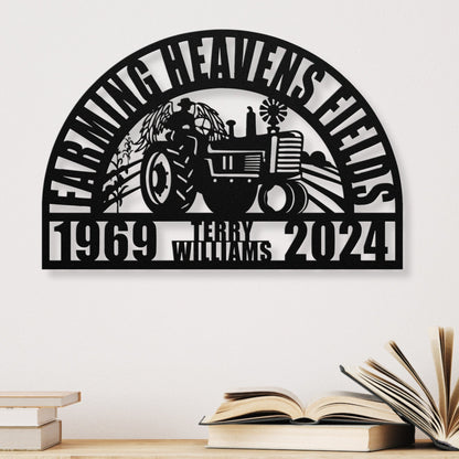 Farmhouse Wall Decor Remembrance Gifts for Friends and Family, Farming Heavens Fields Memorial Metal Sign, Sympathy Gift Loss of Husband