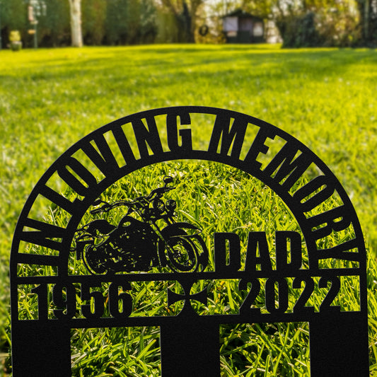 Motorcycle Grave Memorial Plaque - Personalized Garden Memorial Gift for Loss of Loved One - Sympathy Gift - Custom Grave Marker Decoration