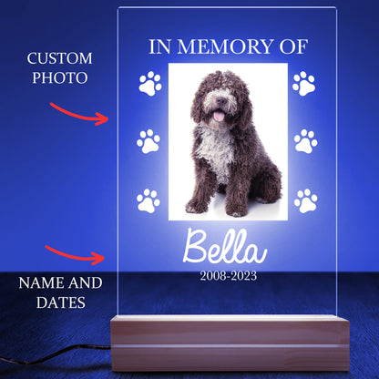 Pet Loss Memorial Custom Photo LED Wood Stand, Dog Portrait Remembrance Room Night Light Up Table Lamp, Loss Sympathy Memorial Gift