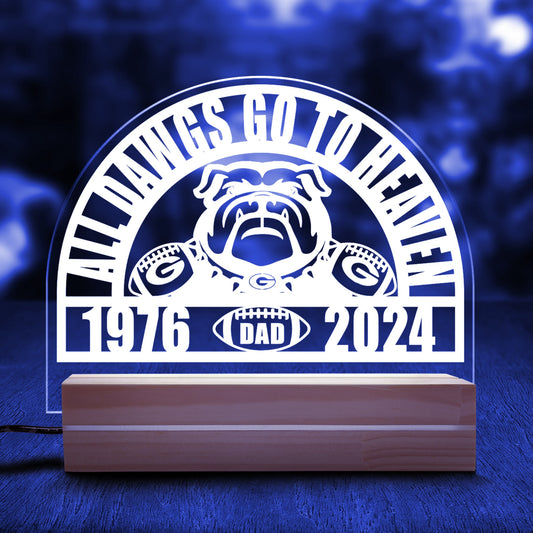 Georgia Bulldogs Memorial Night Light, All Dawgs Go To Heaven Dad Remembrance Gifts for Friends and Family, College Football Sympathy Gift