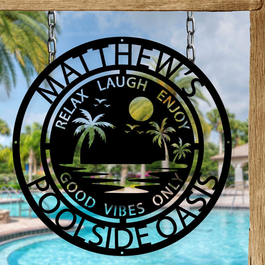 Personalized Family Poolside Decorative Pool Metal Outdoor Sign