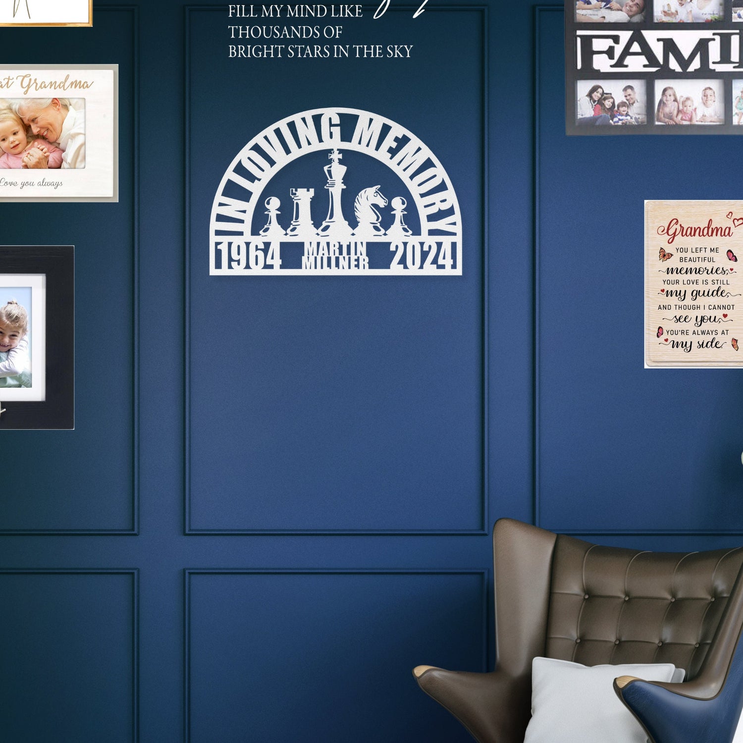 Unique Memorial for Chess Player Gift - Personalized In Loving Memory Wall Sign Chess Pieces Remembrance Sympathy Gift for Loss of Loved One