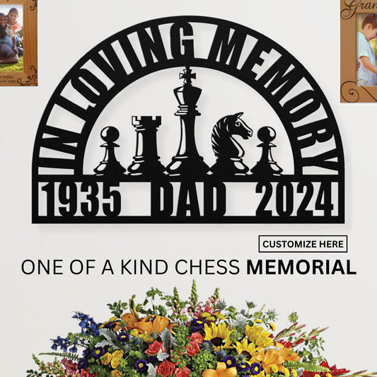 Unique Memorial for Chess Player Gift - Personalized In Loving Memory Wall Sign Chess Pieces Remembrance Sympathy Gift for Loss of Loved One