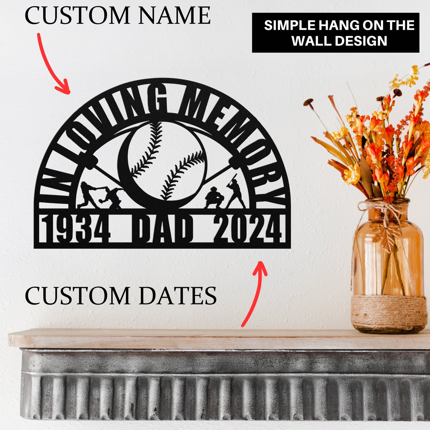 Touching Baseball Player Memorial Gift - Custom Sports Tribute Memory Memorial Metal Wall Sign or Gravesite Grave Marker Boys Remembrance