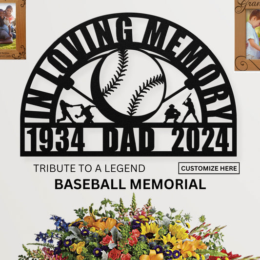 Touching Baseball Player Memorial Gift - Custom Sports Tribute Memory Memorial Metal Wall Sign or Gravesite Grave Marker Boys Remembrance