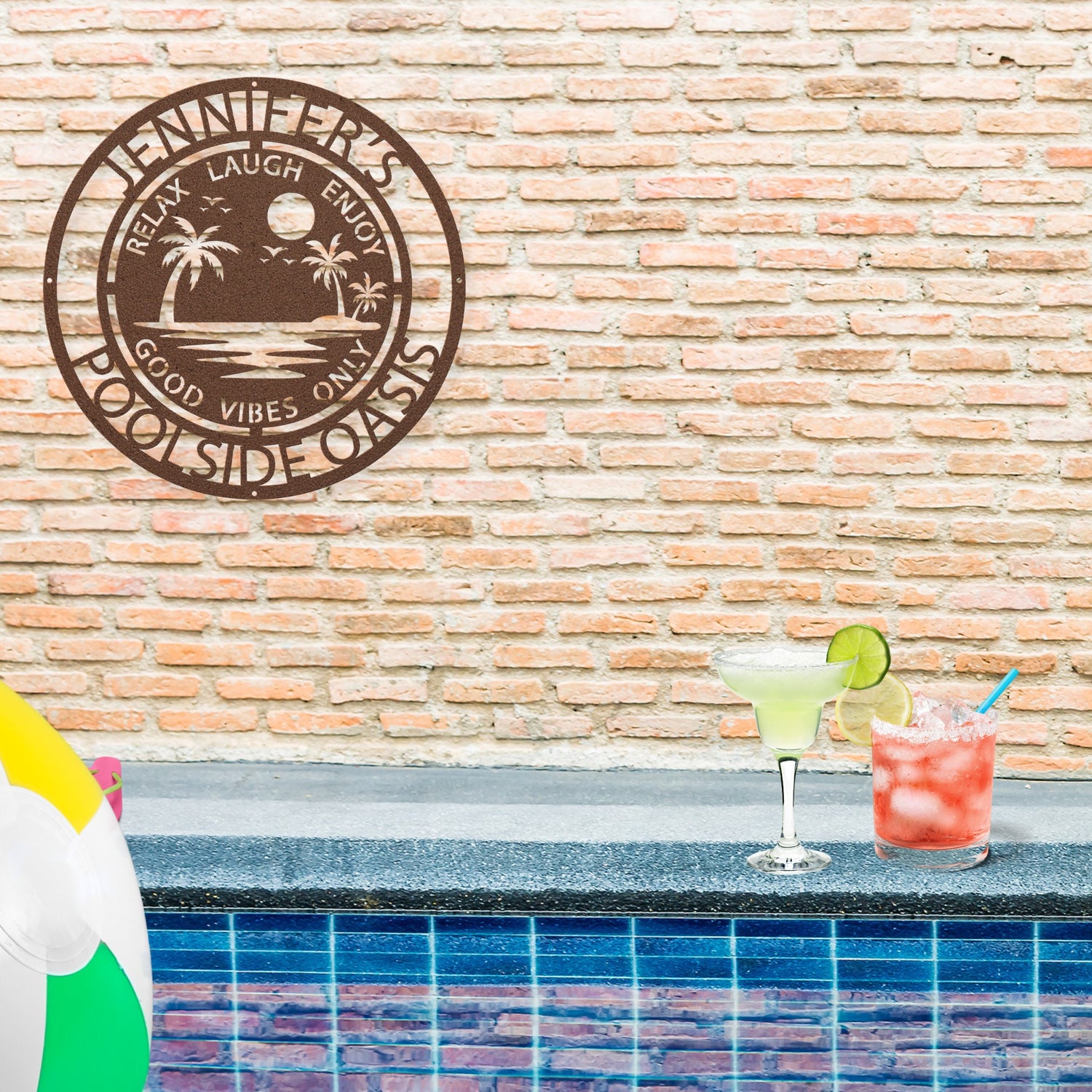 Personalized Family Poolside Decorative Pool Metal Outdoor Sign