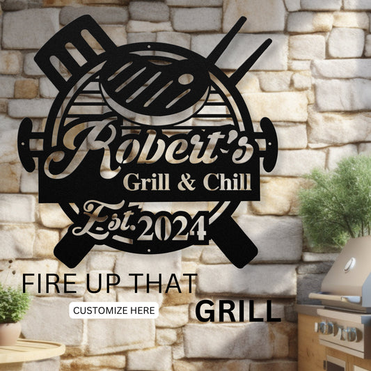 Custom Outdoor Metal Signs Barbecue - Personalized Grill Gifts for Dad BBQ Kitchen Decor for Backyard or Patio