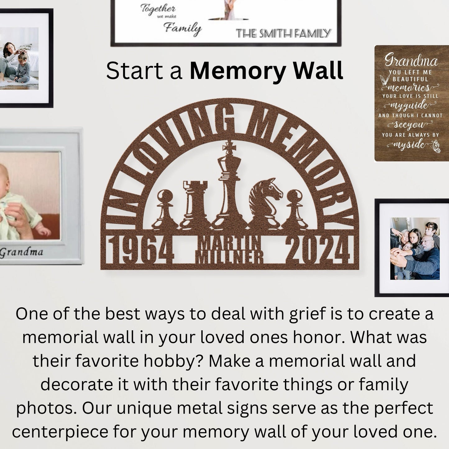 Unique Memorial for Chess Player Gift - Personalized In Loving Memory Wall Sign Chess Pieces Remembrance Sympathy Gift for Loss of Loved One