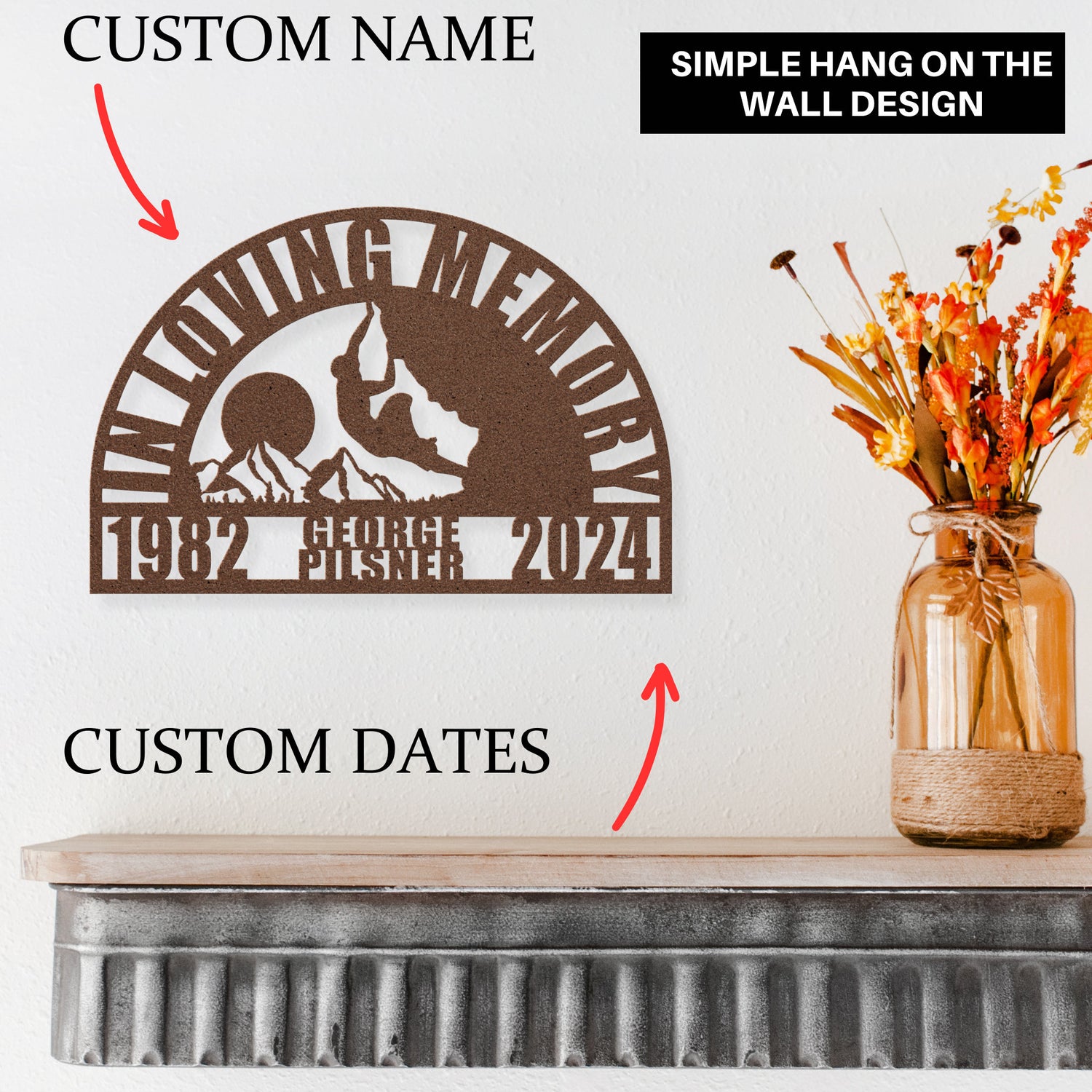 Unique Rock Climbing Memorial Gift for Rock Climber Outdoorsman - Personalized In Loving Memory Wall Sign Nature Remembrance Sympathy Gift