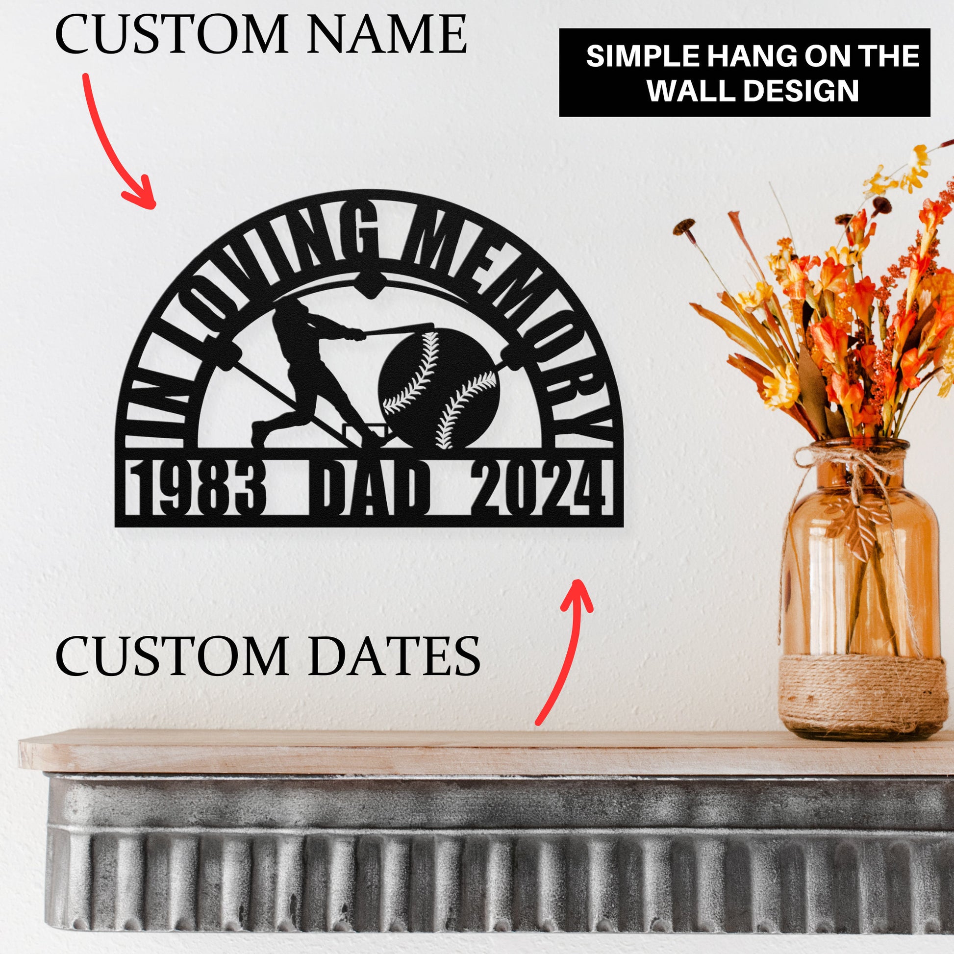Legendary Baseball Memorial Gift - Personalized Sports Tribute Memorial Memory Metal Wall Sign or Temporary Grave Marker Men&#39;s Remembrance