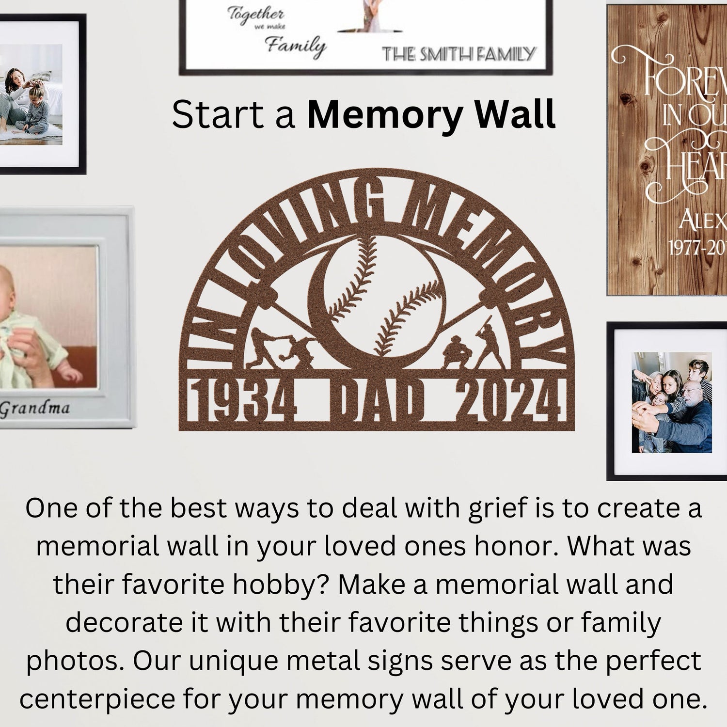 Touching Baseball Player Memorial Gift - Custom Sports Tribute Memory Memorial Metal Wall Sign or Gravesite Grave Marker Boys Remembrance