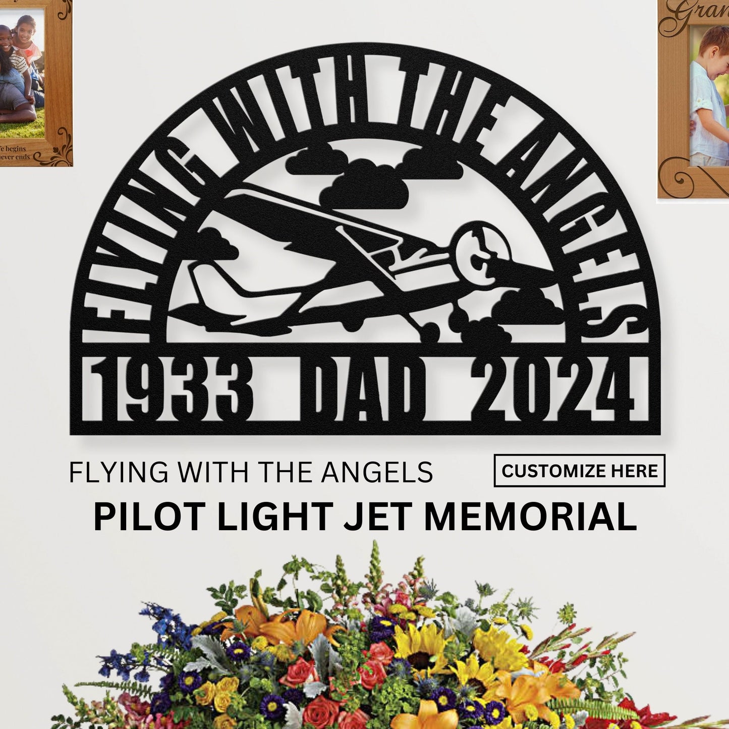 Light Aircraft Pilot Remembrance Gifts for Men, Flying With The Angels Memorial Metal Sign, Sympathy Gift Loss of Husband or Friend