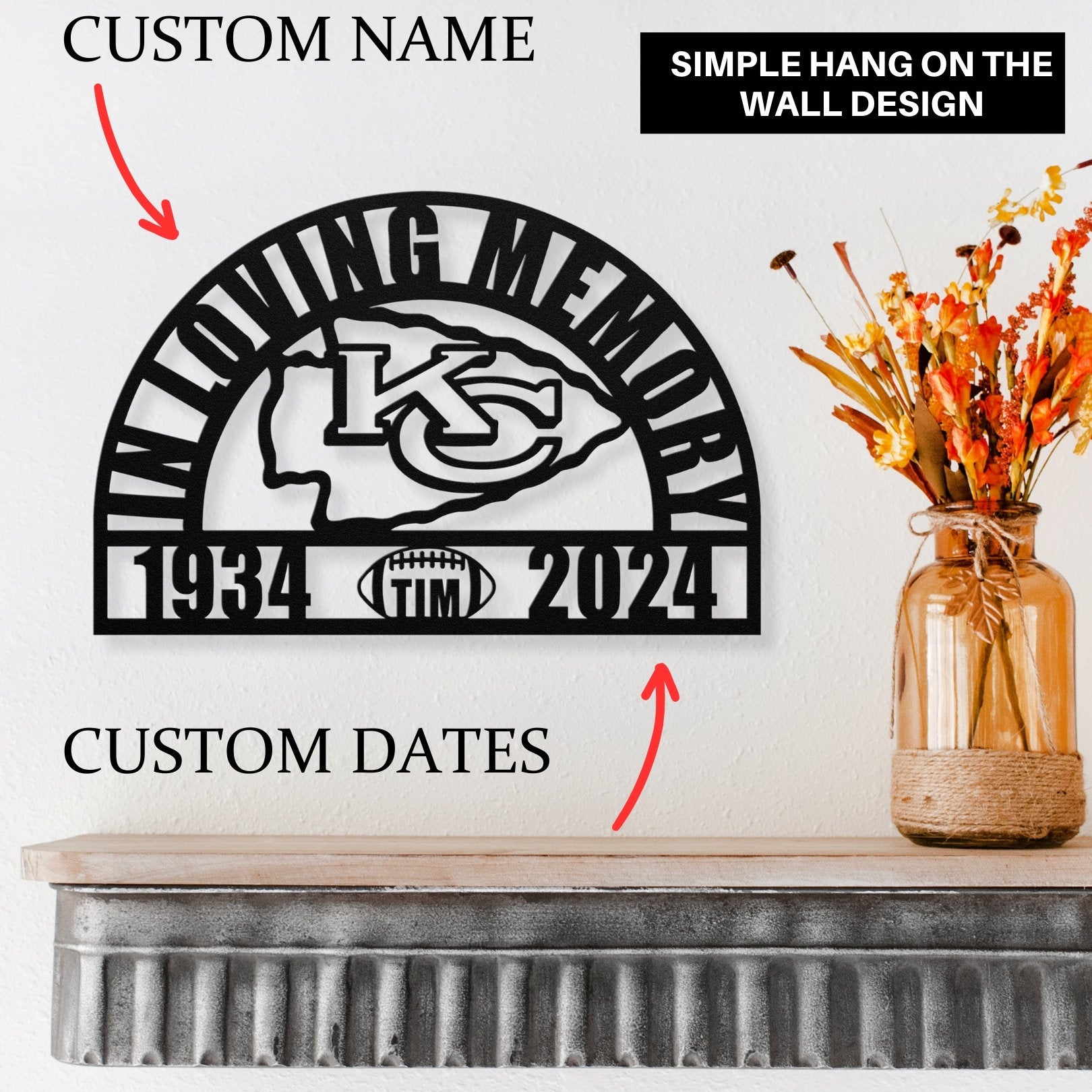 Personalized Kansas City Chiefs Football Memorial: A Sympathy Gift for Loss of a Beloved Red Coater